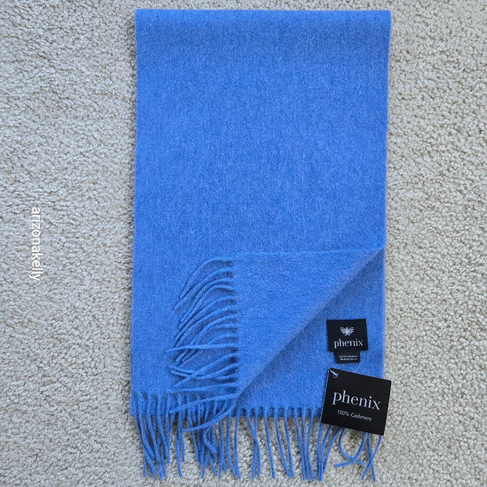 NWT Phenix 100% Cashmere Scarf Blue Fringe Nordstrom